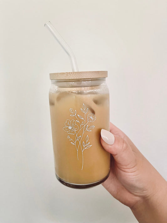 Floral 'Can' Glass | 16oz