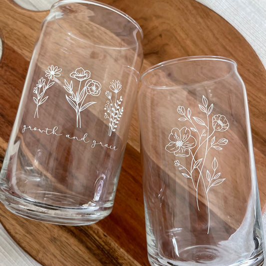 Floral 'Can' Glass | 16oz